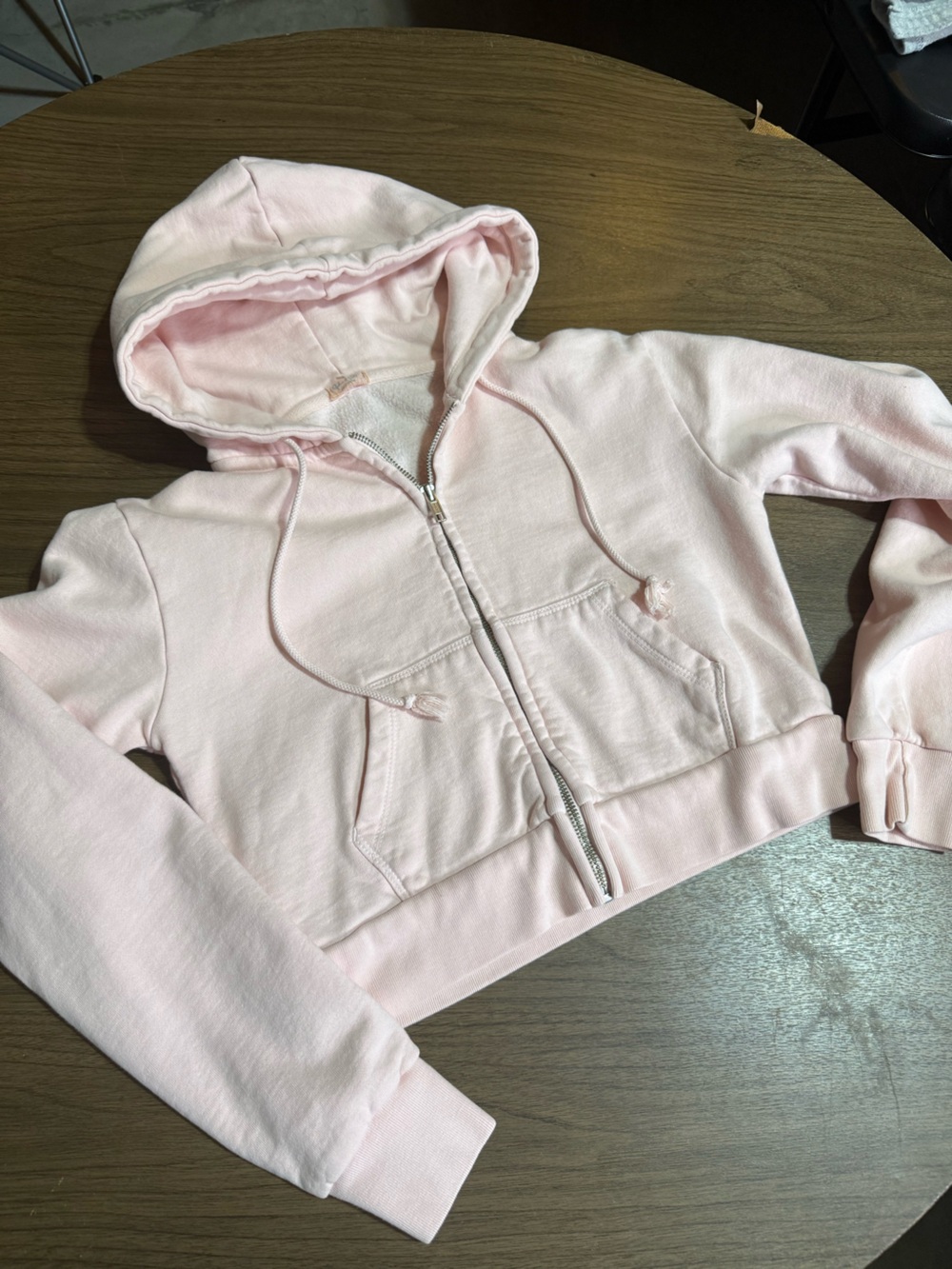 John Galt Cropped Zip Hoodie Light Pink Slim Fit One Size